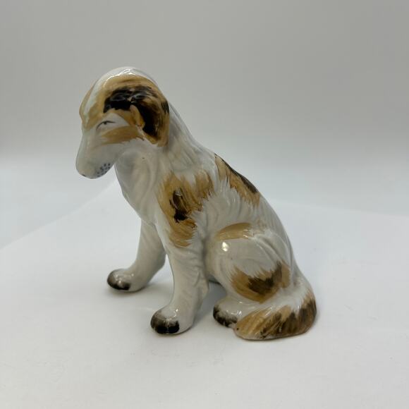 Vintage Ceramic Dog Russian Wolfhound Borzoi Dog 4 1/4" Tall White Brown Tan - Picture 1 of 8